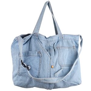 denim shoulder bag casual style lightweight retro travel shopper tote bag for teen girls women (light blue)