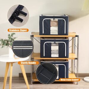 3 Pack Upgraded Clothes Storage Containers Bins, Stackable Storage Bins-Collapsible Storage Bins for Clothes Storage Box for Clothing with Front Zipper＆ Clear Window＆ Reinforced Handles, 66L, 3PCS)