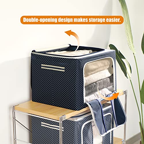 3 Pack Upgraded Clothes Storage Containers Bins, Stackable Storage Bins-Collapsible Storage Bins for Clothes Storage Box for Clothing with Front Zipper＆ Clear Window＆ Reinforced Handles, 66L, 3PCS)