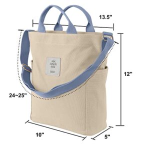 ALUWU Canvas Tote Bag for Women Crossbody Bag Casual Shoulder Purse Handbag with Zipper for School Work Beige