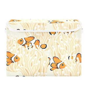 cute fish storage basket 16.5×12.6×11.8 in collapsible fabric storage cubes organizer large storage bin with lids and handles for shelves bedroom closet office