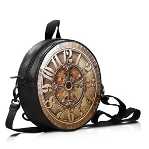 salabomia purse round cross-body tote handbag for women, vintage clock print purses for women shoulder bag, durable lightweight women tote handbags, brown