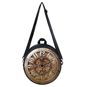 Salabomia Purse Round Cross-body Tote Handbag for Women, Vintage Clock Print Purses for Women Shoulder Bag, Durable Lightweight Women Tote Handbags, Brown