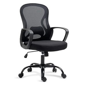 homefun office desk computer chair: black rolling chair with back support for adults – modern chair with wheels – wide seat mesh chair for study