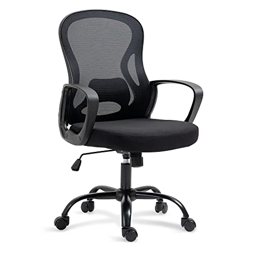 HOMEFUN Office Desk Computer Chair: Black Rolling Chair with Back Support for Adults - Modern Chair with Wheels - Wide Seat Mesh Chair for Study