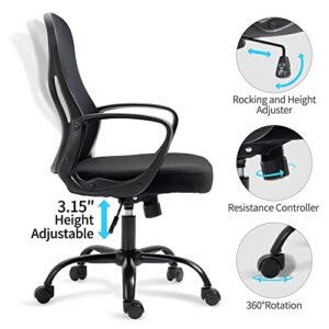 HOMEFUN Office Desk Computer Chair: Black Rolling Chair with Back Support for Adults - Modern Chair with Wheels - Wide Seat Mesh Chair for Study