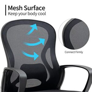 HOMEFUN Office Desk Computer Chair: Black Rolling Chair with Back Support for Adults - Modern Chair with Wheels - Wide Seat Mesh Chair for Study