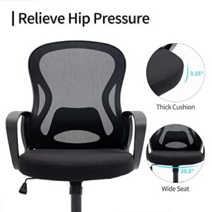 HOMEFUN Office Desk Computer Chair: Black Rolling Chair with Back Support for Adults - Modern Chair with Wheels - Wide Seat Mesh Chair for Study