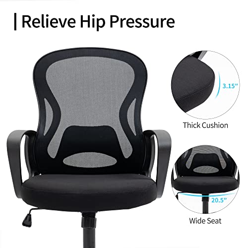 HOMEFUN Office Desk Computer Chair: Black Rolling Chair with Back Support for Adults - Modern Chair with Wheels - Wide Seat Mesh Chair for Study