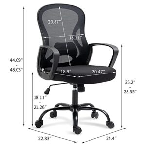 HOMEFUN Office Desk Computer Chair: Black Rolling Chair with Back Support for Adults - Modern Chair with Wheels - Wide Seat Mesh Chair for Study