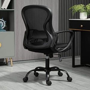 HOMEFUN Office Desk Computer Chair: Black Rolling Chair with Back Support for Adults - Modern Chair with Wheels - Wide Seat Mesh Chair for Study