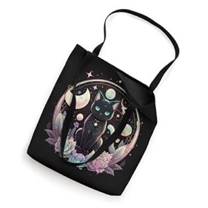 Moon Phases Crystal Witchy Cute Black Cat Kawaii Pastel Goth Tote Bag