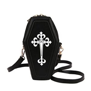 kuang! women’s gothic pu leather shoulder bag coffin shaped handbag purses square box crossbody bag for halloween party