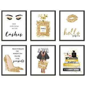 gorgeous fashion wall art fashion wall decor gold bedroom decor girls room decor bathroom wall decor art poster perfume high heels poster print fashion women wall decor (8×10 in unframed, black gold)