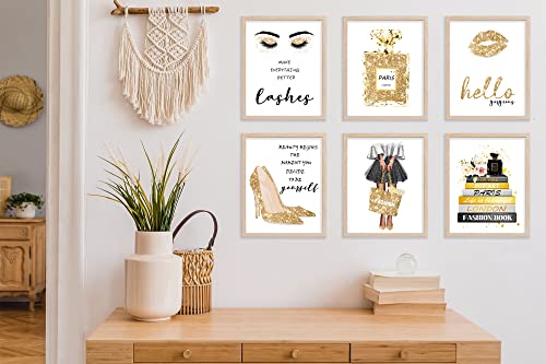 Gorgeous Fashion Wall Art Fashion Wall Decor Gold Bedroom Decor Girls Room Decor Bathroom Wall Decor Art Poster Perfume High Heels Poster Print Fashion Women Wall Decor (8x10 in Unframed, Black Gold)