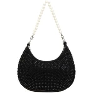 pearl purse for women sparkle rhinestone pearl bag evening handbag crossbody bags bling shoulder bags tote bag (black)