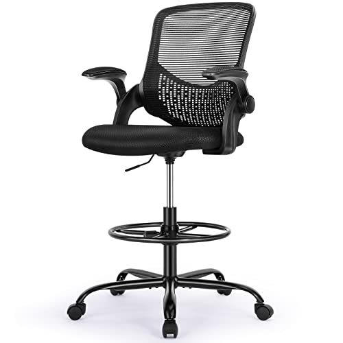 SMUG armrest Drafting Tall Office Chair for Standing Desk, with Footrest, Black