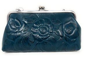 patricia nash tooled leather potenaz frame clutch, blue coral