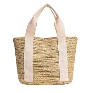 women shoulder summer beach large tote bag oversized straw beach bags straw rattan women tote sports market bag (white handle, one size)