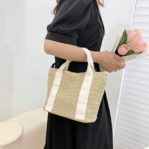 Women Shoulder Summer Beach Large Tote Bag Oversized Straw Beach Bags Straw Rattan Women Tote Sports Market Bag (White Handle, One Size)