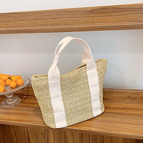 Women Shoulder Summer Beach Large Tote Bag Oversized Straw Beach Bags Straw Rattan Women Tote Sports Market Bag (White Handle, One Size)