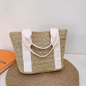 Women Shoulder Summer Beach Large Tote Bag Oversized Straw Beach Bags Straw Rattan Women Tote Sports Market Bag (White Handle, One Size)