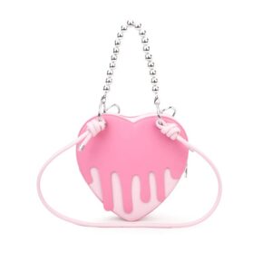 GESALOP Cute Heart Tote Bag Womens Leather Small Handle Purse Y2K Purse Gothic women's bag (Pink)