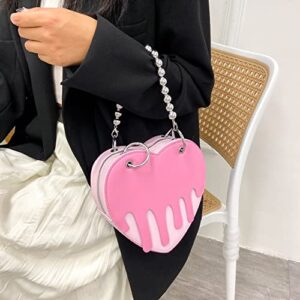 GESALOP Cute Heart Tote Bag Womens Leather Small Handle Purse Y2K Purse Gothic women's bag (Pink)