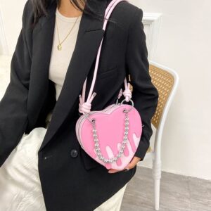 GESALOP Cute Heart Tote Bag Womens Leather Small Handle Purse Y2K Purse Gothic women's bag (Pink)