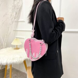 GESALOP Cute Heart Tote Bag Womens Leather Small Handle Purse Y2K Purse Gothic women's bag (Pink)