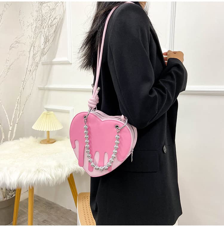 GESALOP Cute Heart Tote Bag Womens Leather Small Handle Purse Y2K Purse Gothic women's bag (Pink)