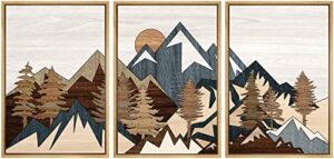 signwin framed canvas print wall art set country woodcut style mountain forest nature wilderness illustrations modern art decorative farmhouse zen for living room, bedroom, office – 16″x24″x3 natural