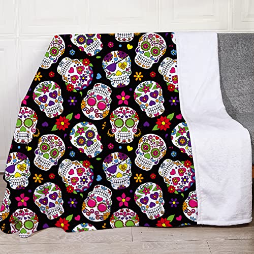 Adrosh Sugar Skull Gifts Blanket for Women Girls Adults, Skull Decor for Home Bedroom Birthday Christmas Halloween, Cozy Soft Lightweight Skull Rose Throw Blankets 51"x59"