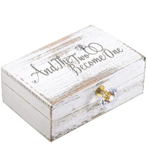 wedding ring box ring bearer box and then two become one mr. and mrs. diamond wooden wedding ring box holder for wedding decor elegant wedding gift box, 5w x 6d x 2h (white)