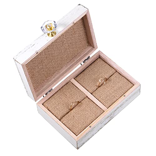 Wedding Ring Box Ring Bearer Box And Then Two Become One Mr. and Mrs. Diamond Wooden Wedding Ring Box Holder for Wedding Decor Elegant Wedding Gift Box, 5W x 6D x 2H (White)