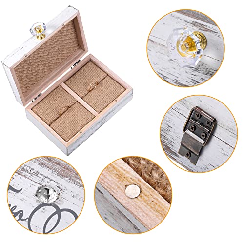 Wedding Ring Box Ring Bearer Box And Then Two Become One Mr. and Mrs. Diamond Wooden Wedding Ring Box Holder for Wedding Decor Elegant Wedding Gift Box, 5W x 6D x 2H (White)