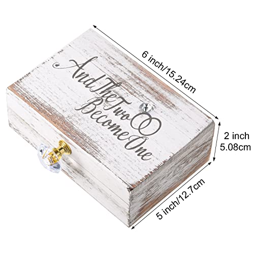 Wedding Ring Box Ring Bearer Box And Then Two Become One Mr. and Mrs. Diamond Wooden Wedding Ring Box Holder for Wedding Decor Elegant Wedding Gift Box, 5W x 6D x 2H (White)