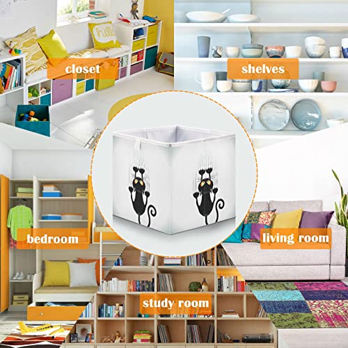 Kigai Halloween Cat Paw Print Cube Storage Bins - 11x11x11 In Large Foldable Storage Basket Fabric Storage Baskes Organizer for Toys, Books, Shelves, Closet, Home Decor