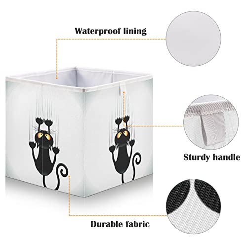 Kigai Halloween Cat Paw Print Cube Storage Bins - 11x11x11 In Large Foldable Storage Basket Fabric Storage Baskes Organizer for Toys, Books, Shelves, Closet, Home Decor