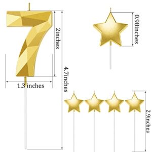 70th Birthday Candles, 3D Diamond Shaped Birthday Candles and Star Candles, Number 70 Candles Happy Birthday Cake Topper, Numeral Candles for Birthday Wedding Decoration Themed Party (Golden)