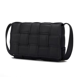 mkf collection woven crossbody bag for women, vegan leather designer braided shoulder bag messenger purse