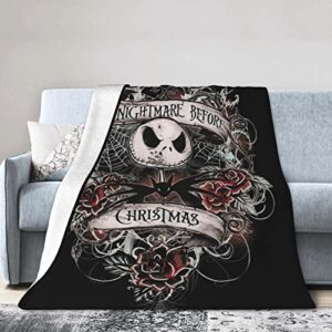 nightmare christmas blanket for all season super cozy soft 350gsm flannel fleece plush throw blankets features jack & sally for home couch, bed, sofa, camping and traveling 60″x50″