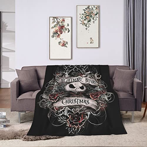 Nightmare Christmas Blanket for All Season Super Cozy Soft 350gsm Flannel Fleece Plush Throw Blankets Features Jack & Sally for Home Couch, Bed, Sofa, Camping and Traveling 60"X50"