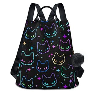 mnsruu women backpack purse colorful neon cat heads backpack for women anti-theft shoulder bag carry on backpack lightweight rucksack fashion travel ladies bags
