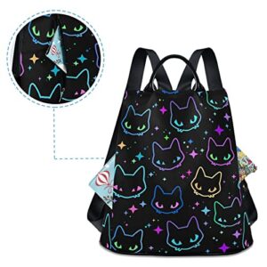 MNSRUU Women Backpack Purse Colorful Neon Cat Heads Backpack for Women Anti-theft Shoulder Bag Carry On Backpack Lightweight Rucksack Fashion Travel Ladies Bags