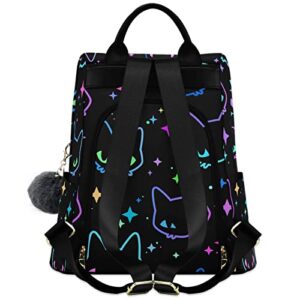 MNSRUU Women Backpack Purse Colorful Neon Cat Heads Backpack for Women Anti-theft Shoulder Bag Carry On Backpack Lightweight Rucksack Fashion Travel Ladies Bags