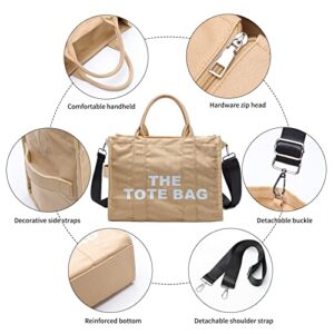 TINYAT Tote Bag for Women Canvas Handbag Purse Casual Shoulder Bag with Zipper Top Handle Crossbody for School,Travel,Work