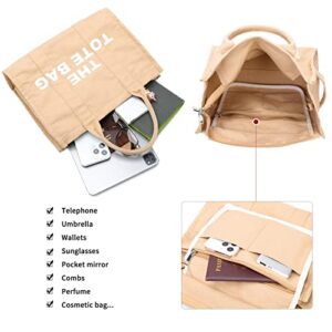 TINYAT Tote Bag for Women Canvas Handbag Purse Casual Shoulder Bag with Zipper Top Handle Crossbody for School,Travel,Work