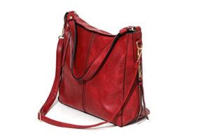 mirrorlet women’s long handle bag (red) with three zippered pockets. tote bag, shoulder bag for working and informal activities. (environmentally friendly non leather from animals’ skin).