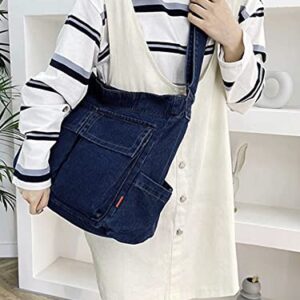 Nanwansu Denim Shoulder Bag Casual Style Canvas Bag Retro Travel Shopper Crossbody Handbag Hobo Tote Bag for Women Dark Blue